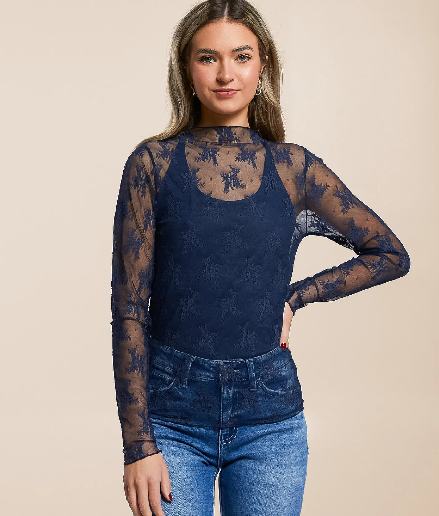 Tops | Willow & Root Floral Mesh Top White