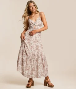 As U Wish Floral Midi Dress Mauve White Sale