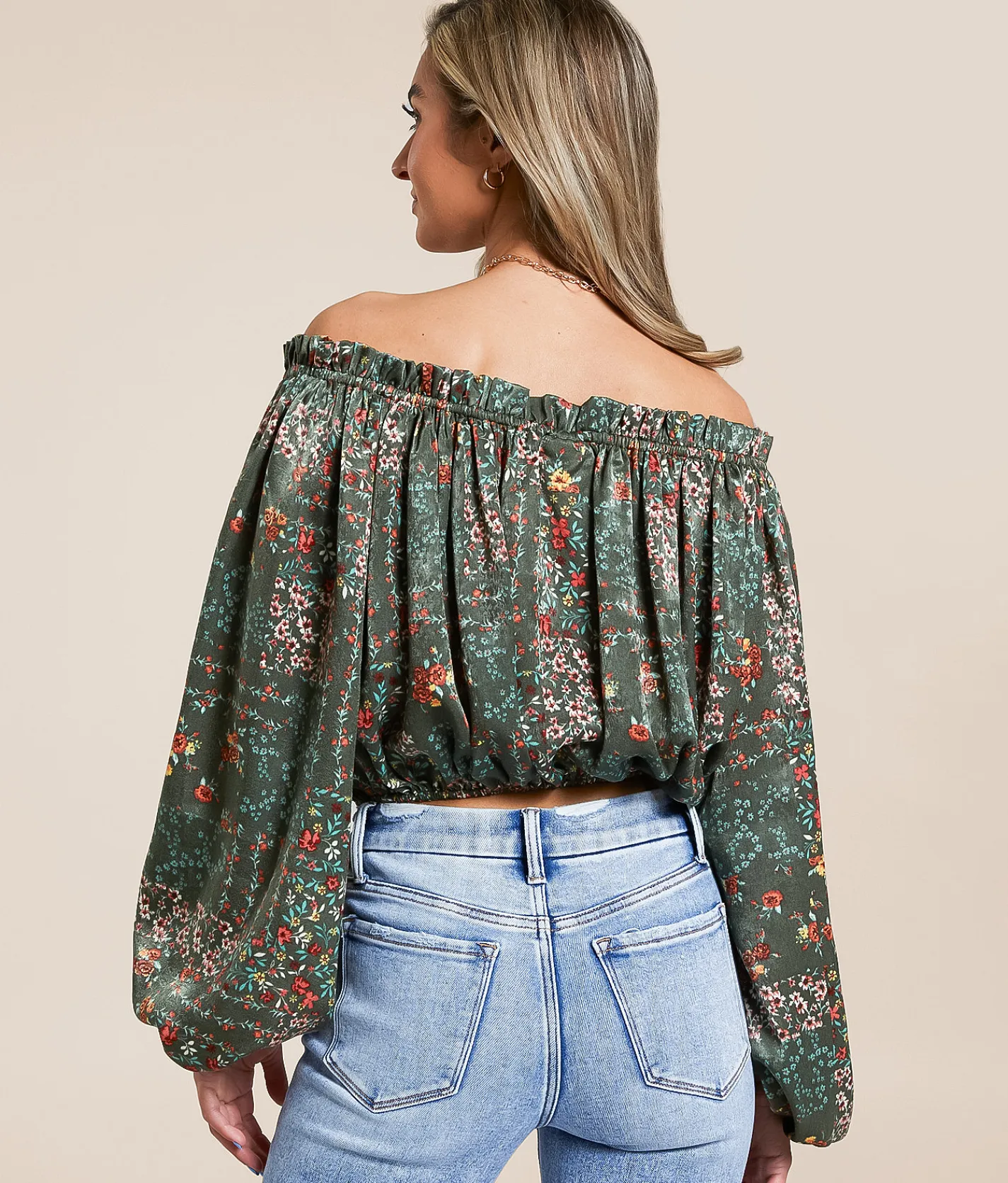 Tops | Willow & Root Floral Off The Shoulder Top Sage Multi