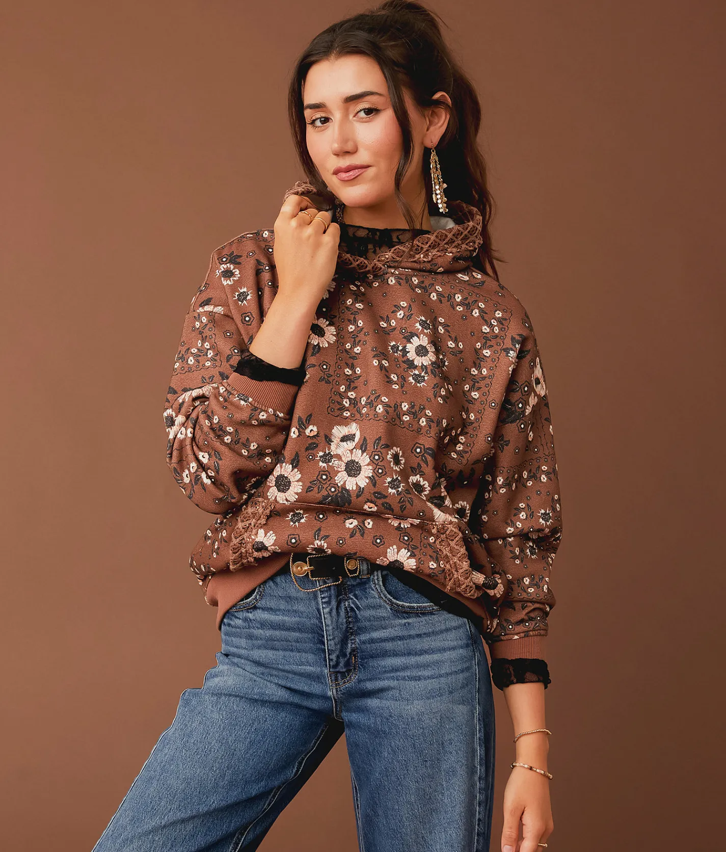 Tops | Gimmicks Floral Oversized Sweatshirt Brown Multi