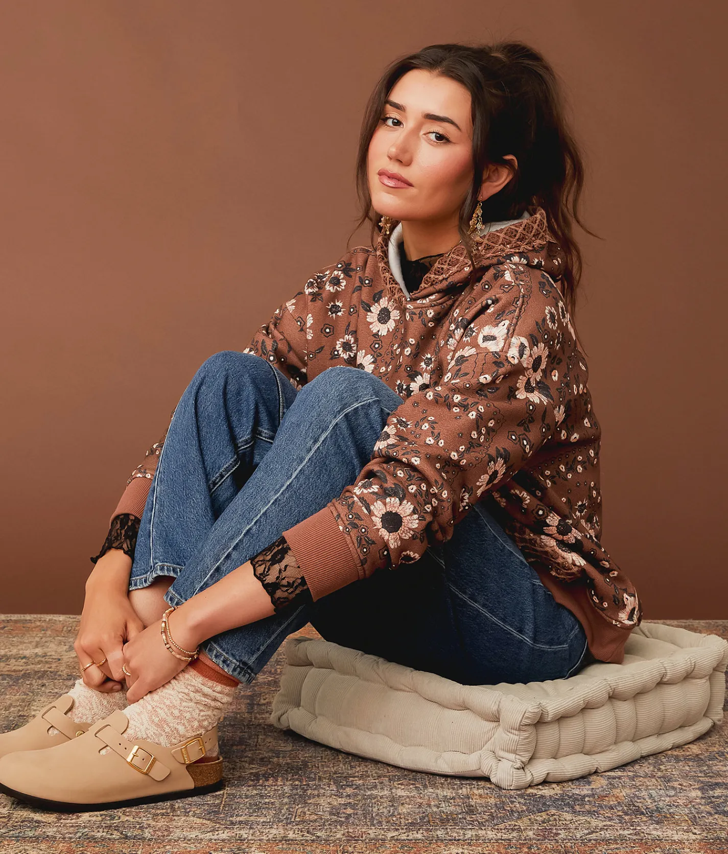 Tops | Gimmicks Floral Oversized Sweatshirt Brown Multi