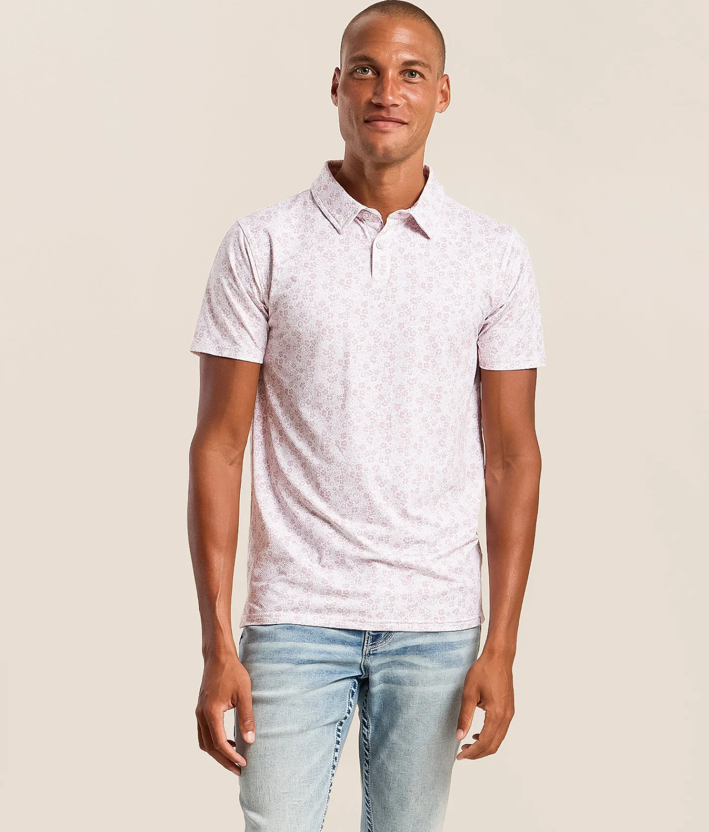 J.B. Holt Floral Performance Polo White Pink Floral