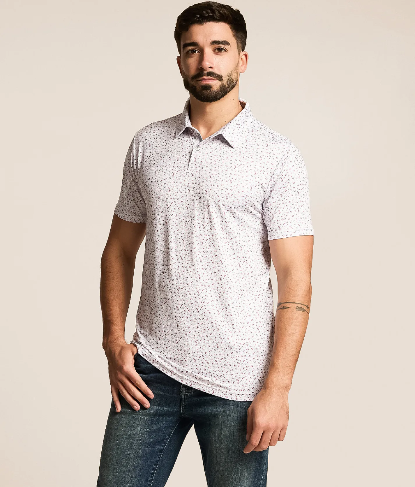 Tops | J.B. Holt Floral Performance Polo Mauve