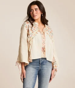 Tops | POL Floral Pieced Blouse Natural