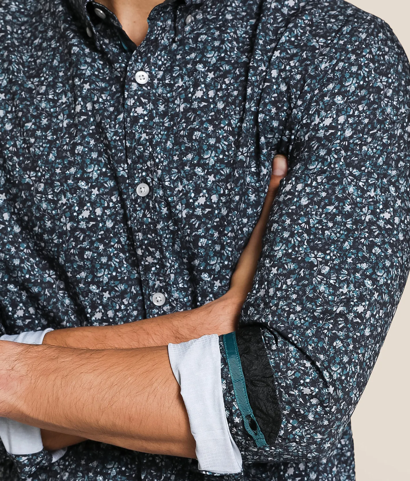 J.B. Holt Floral Ripstop Standard Stretch Shirt Black Teal Best