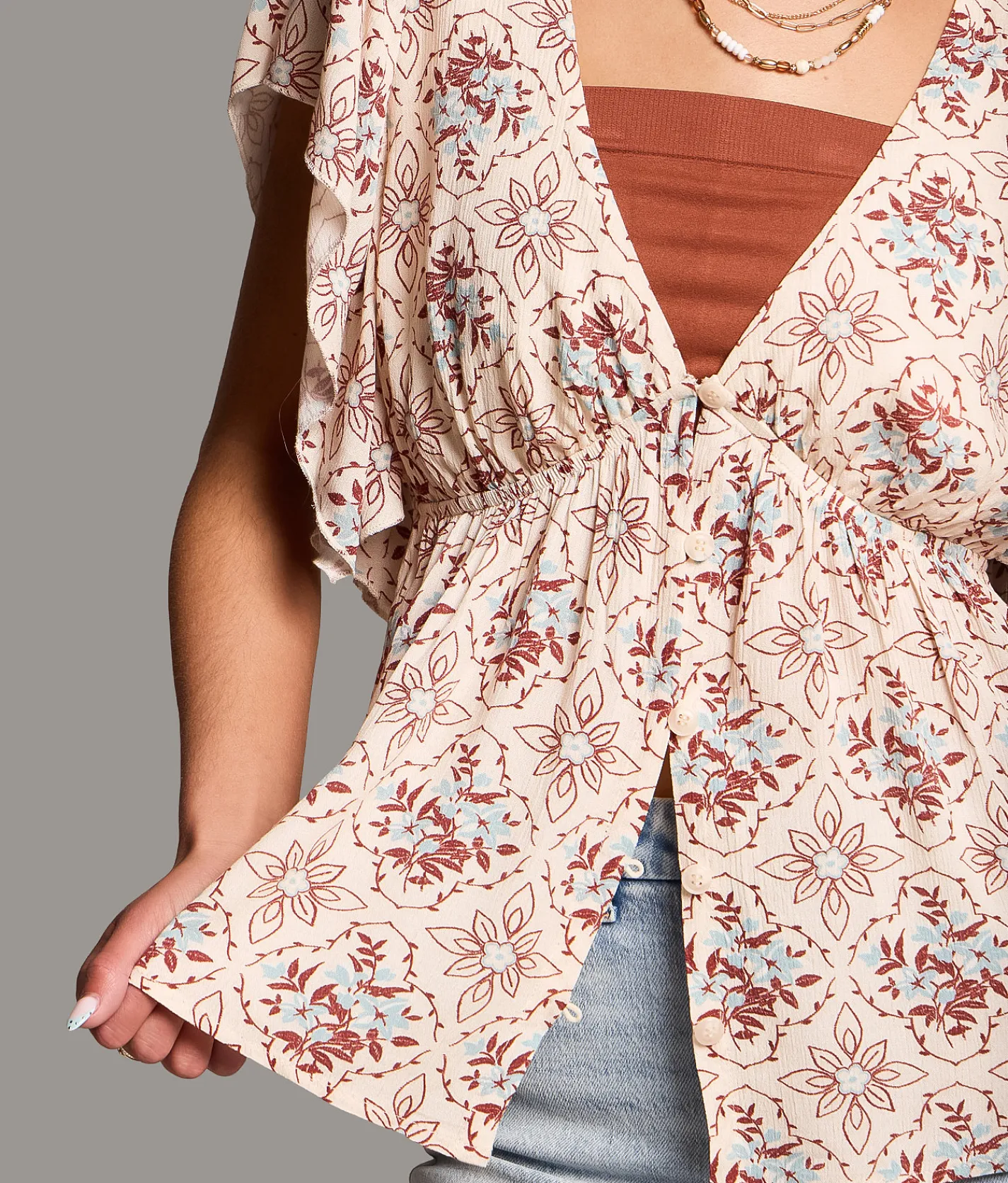 Tops | BKE Floral Ruffle Top Cream Multi