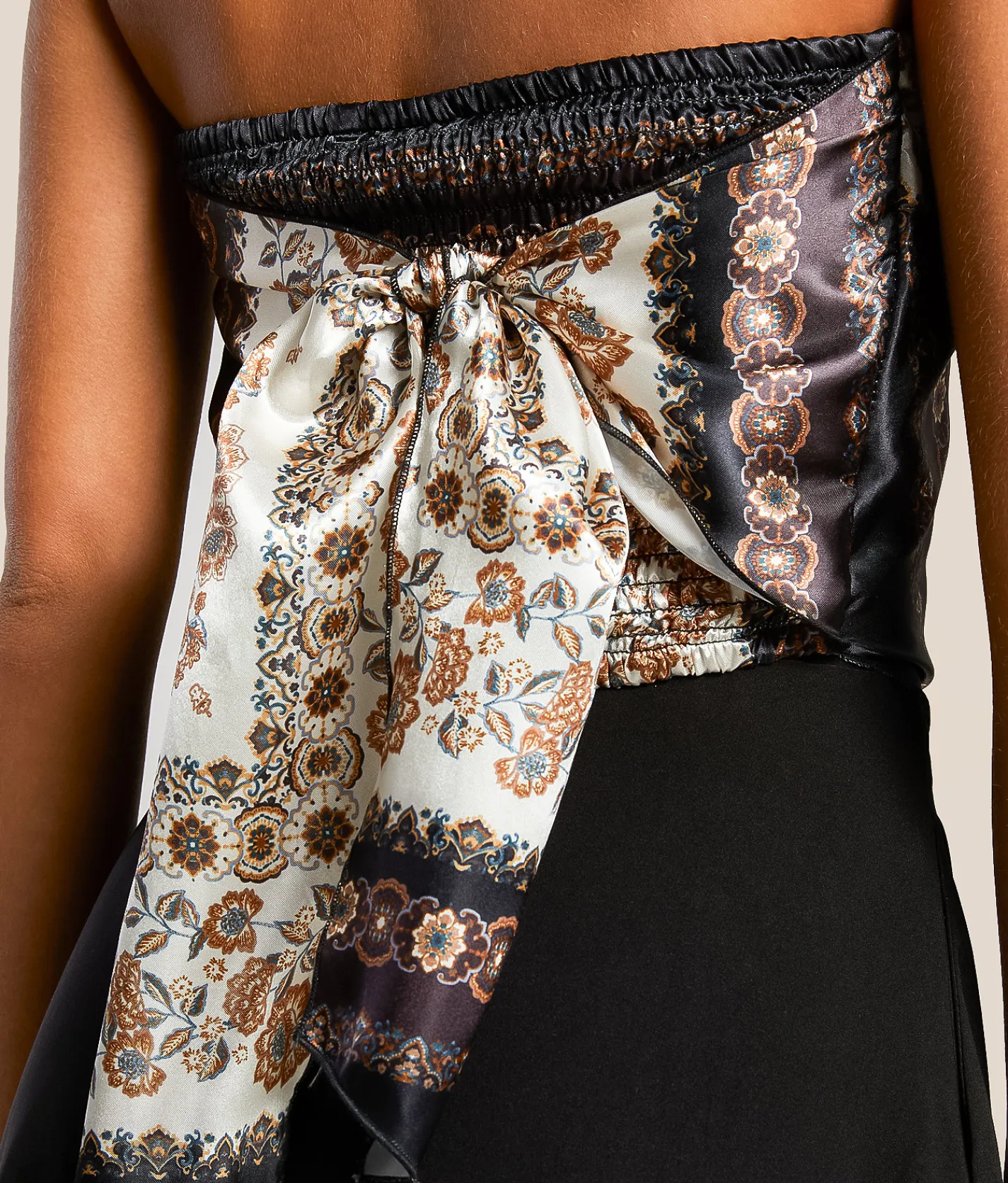 Rompers & Jumpsuits | Willow & Root Floral Satin Hanky Romper Black Brown Ivory