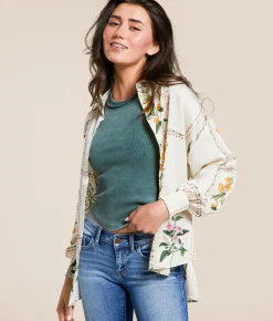 Daytrip Floral Satin Oversized Blouse Cream Multi Outlet