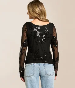 Tops | Willow & Root Floral Sequin Mesh 2-Way Top Black