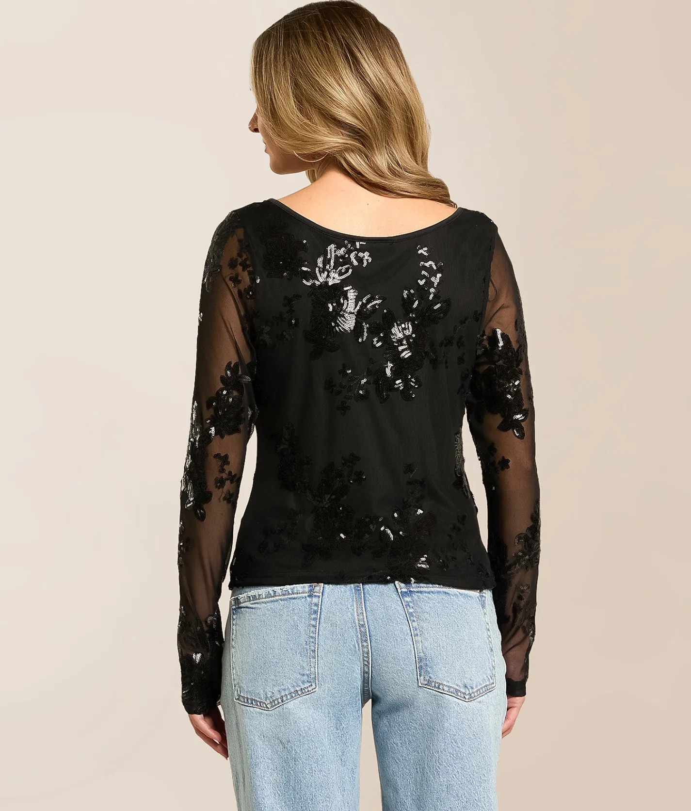 Tops | Willow & Root Floral Sequin Mesh 2-Way Top Black