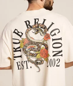 True Religion Floral Snake Oversized T-Shirt Winter White New