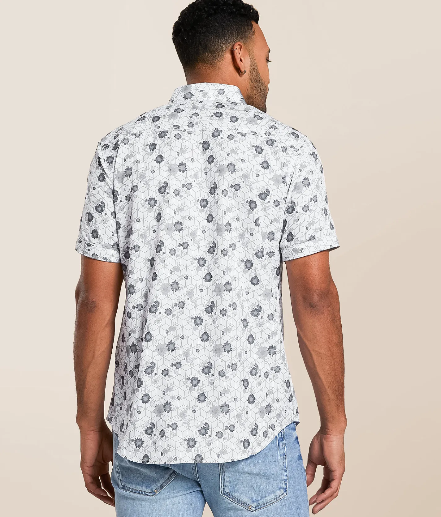 Tops | J.B. Holt Floral Standard Performance Stretch Shirt White Grey