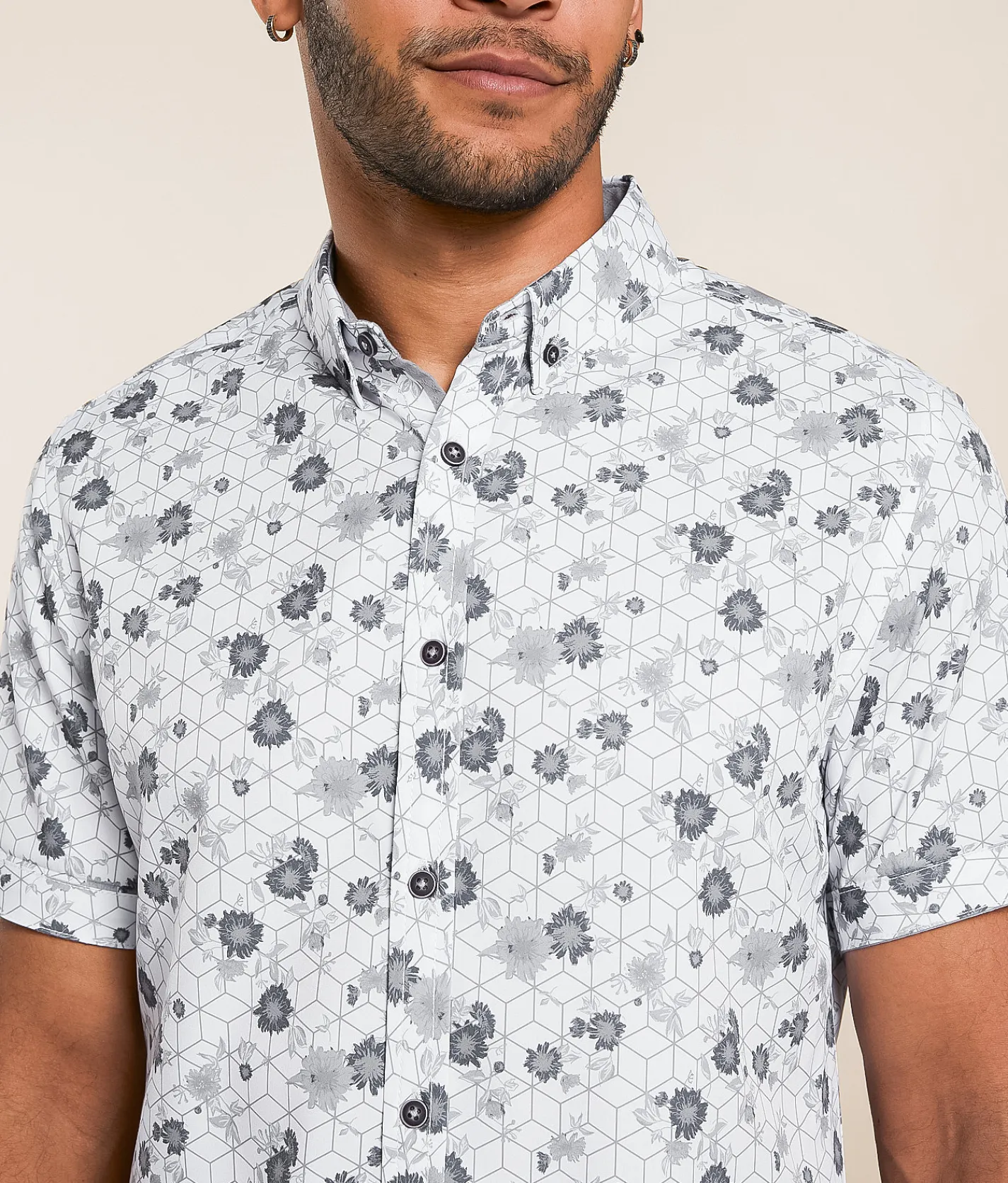 Tops | J.B. Holt Floral Standard Performance Stretch Shirt White Grey