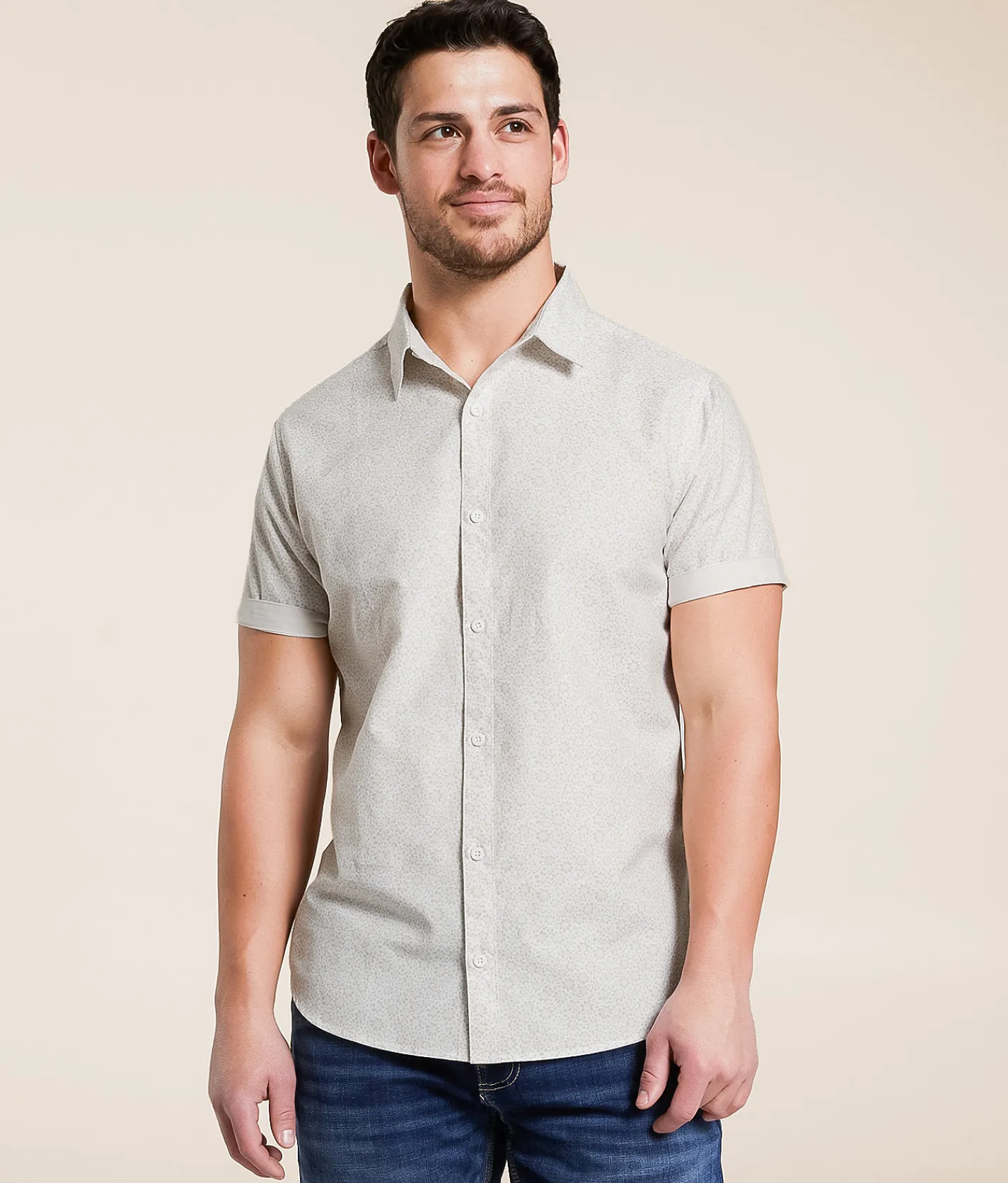 Tops | Departwest Floral Standard Shirt Cream Tan