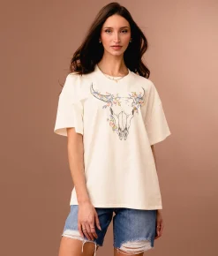 Sterling & Stitch Floral Steer Oversized T-Shirt Marshmallow Clearance