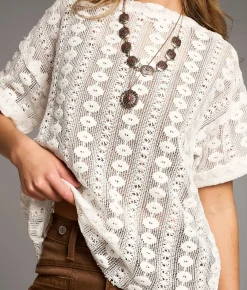 BKE Floral Stitch Crochet Top White Hot