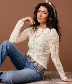 Tops | Gimmicks Floral Stitch Sweater Cream