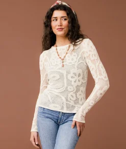 Tops | Gimmicks Floral Stitch Sweater Cream