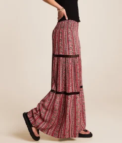 Angie Floral Striped Beach Pant Black Red