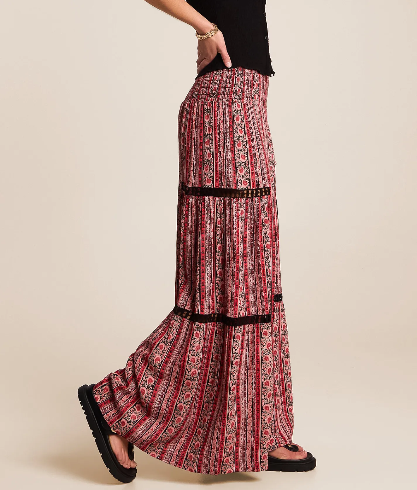 Angie Floral Striped Beach Pant Black Red