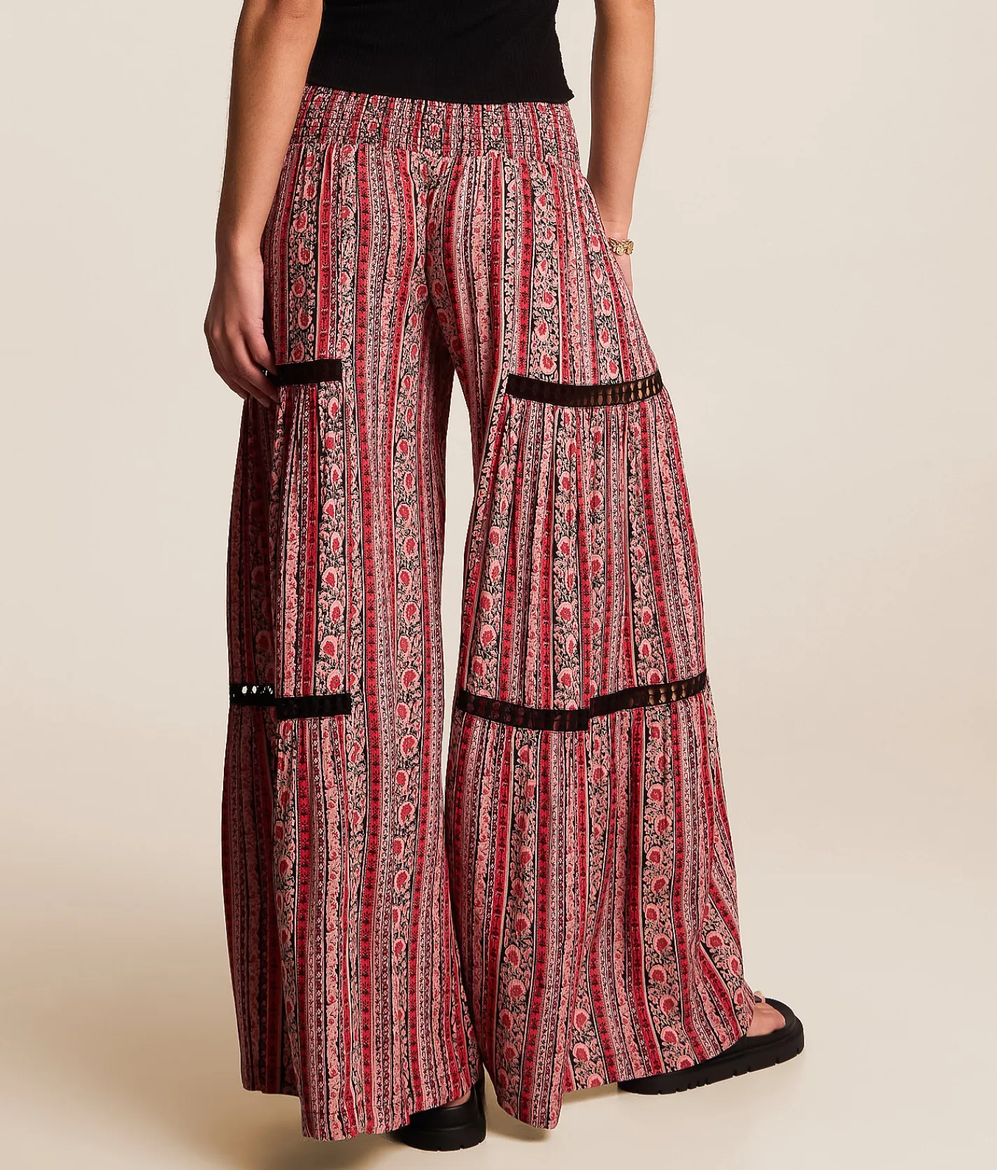 Angie Floral Striped Beach Pant Black Red