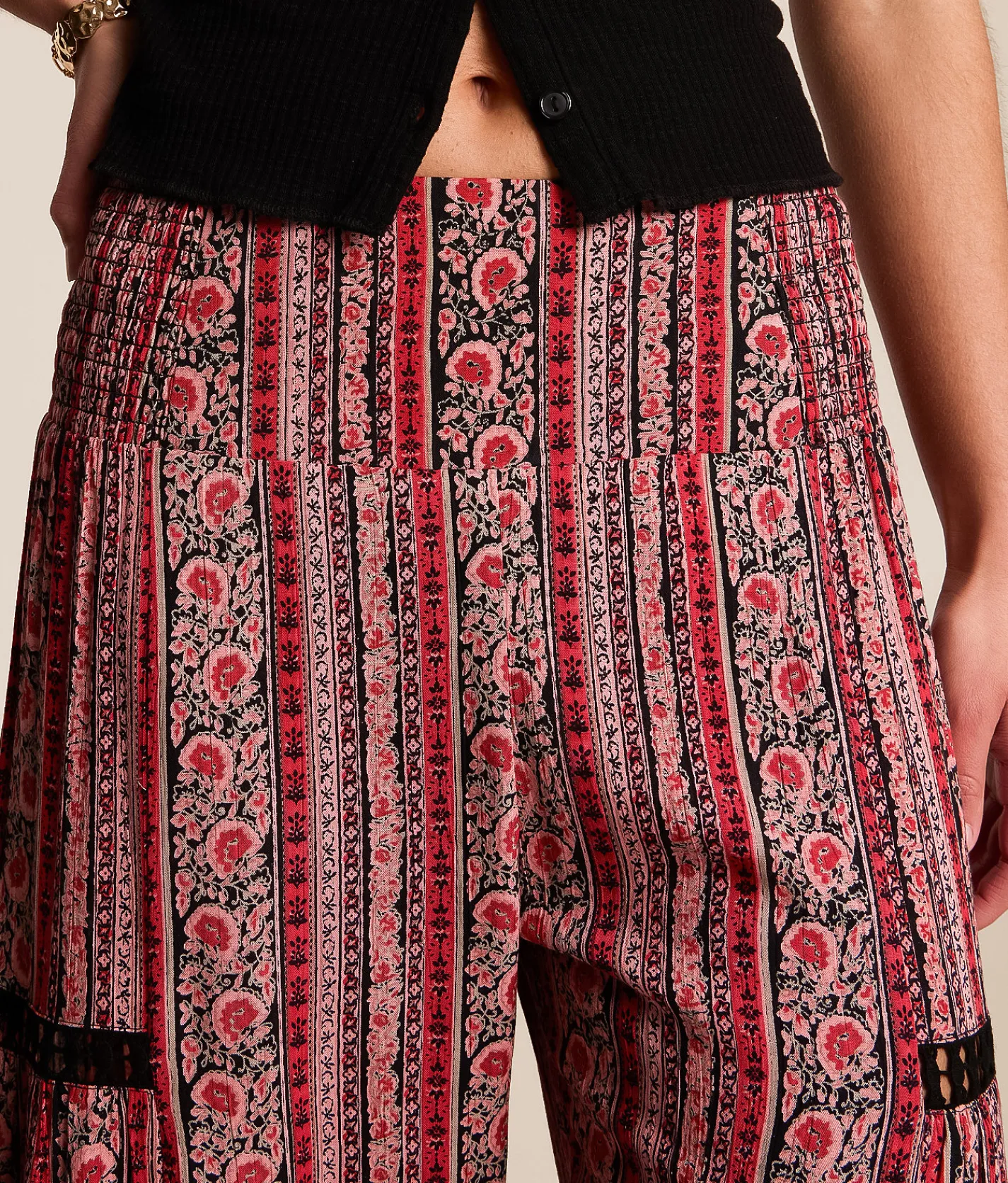Angie Floral Striped Beach Pant Black Red