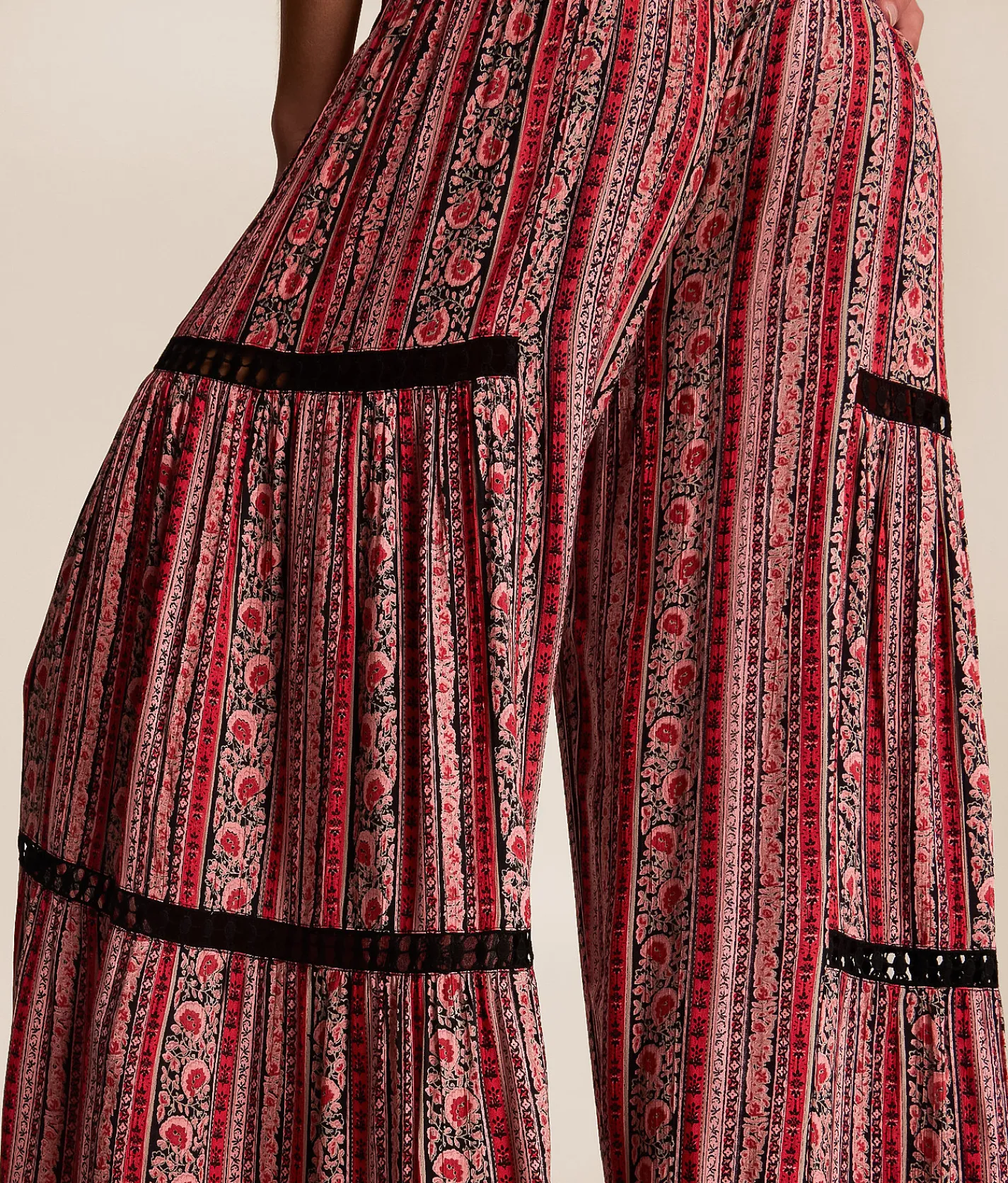 Angie Floral Striped Beach Pant Black Red