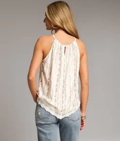BKE Floral Striped High Neck Tank Top Cream Hot