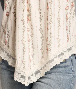BKE Floral Striped High Neck Tank Top Cream Hot