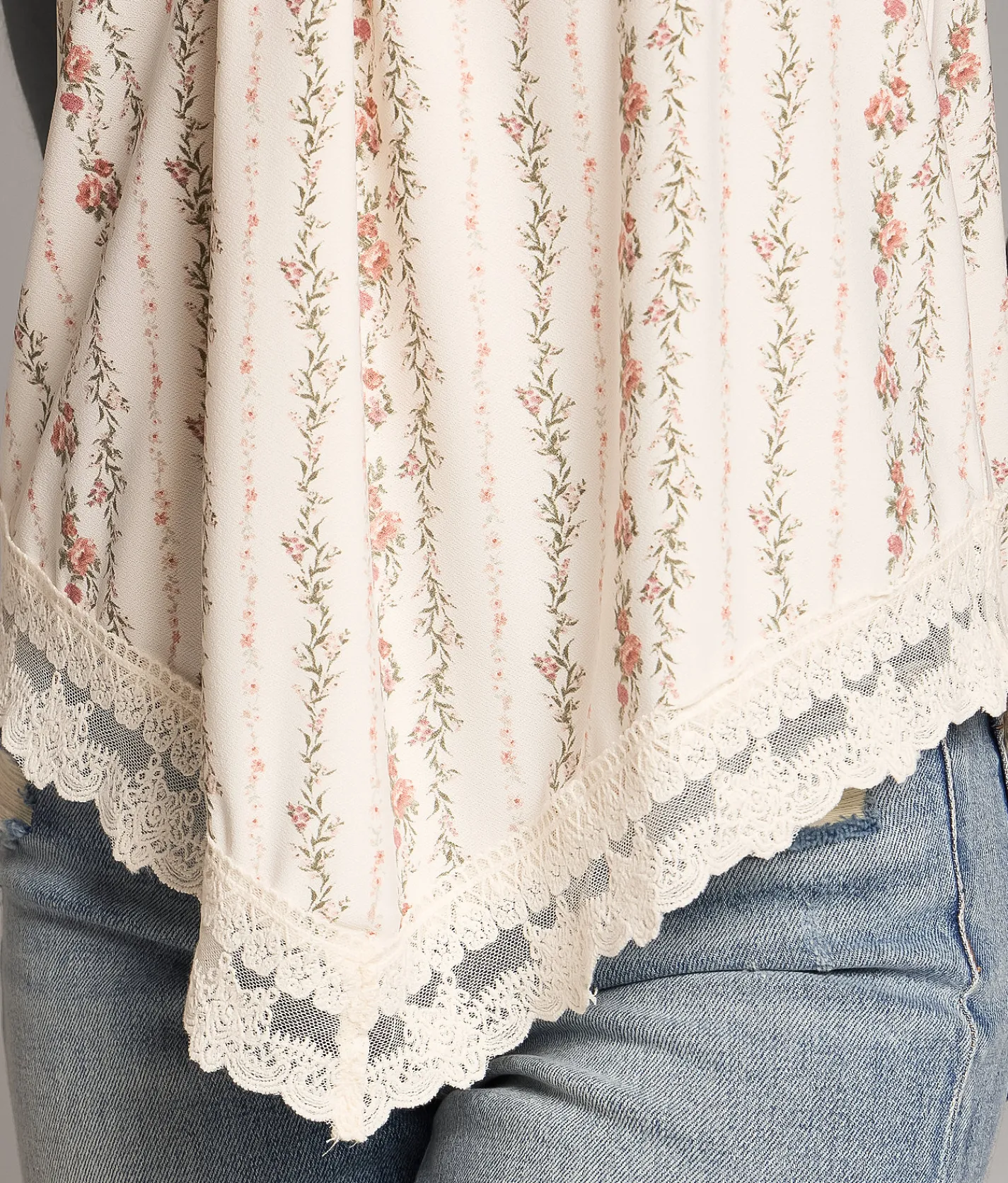 BKE Floral Striped High Neck Tank Top Cream Hot