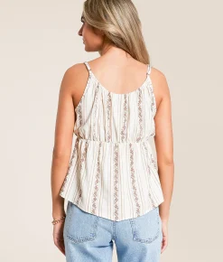 Tops | Daytrip Floral Striped Peplum Tank Top Cream Multi