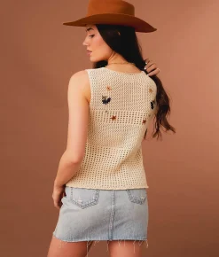 Sterling & Stitch Floral Sweater Tank Top Cream Online