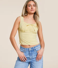 Willow & Root Floral Swiss Dot Cropped Tank Top Pale Yellow Online