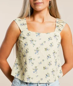 Willow & Root Floral Tank Top Blue Cream Clearance