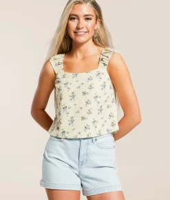 Willow & Root Floral Tank Top Blue Cream Clearance