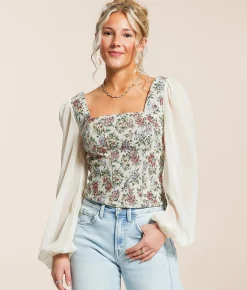 Willow & Root Floral Tapestry Cropped Top Pink Blue Multi Sale