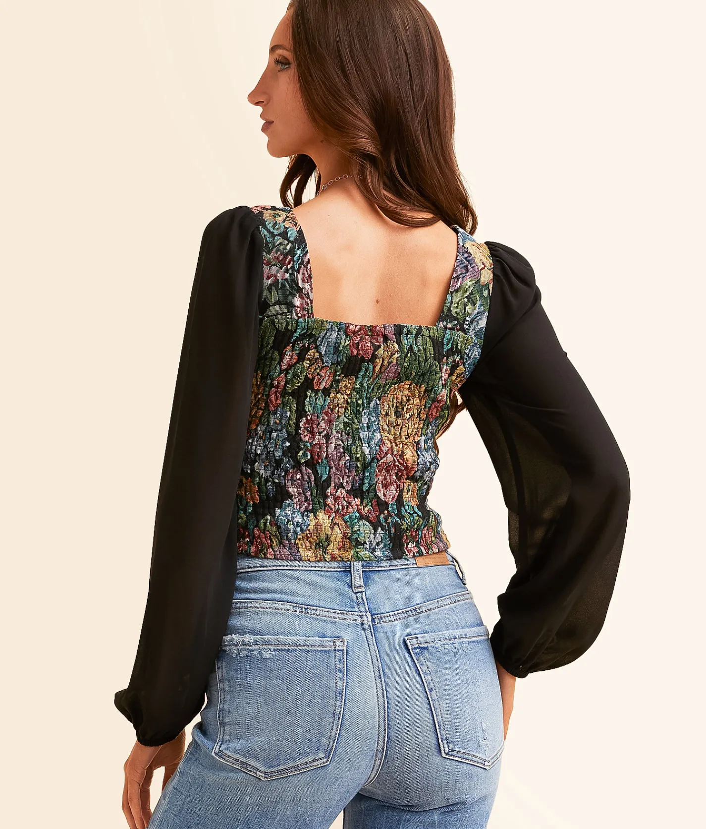 Willow & Root Floral Tapestry Cropped Top Black Pink Multi Best