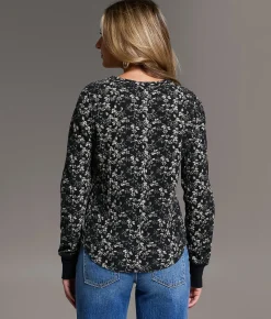 BKE Floral Thermal Top Black White Taupe Outlet