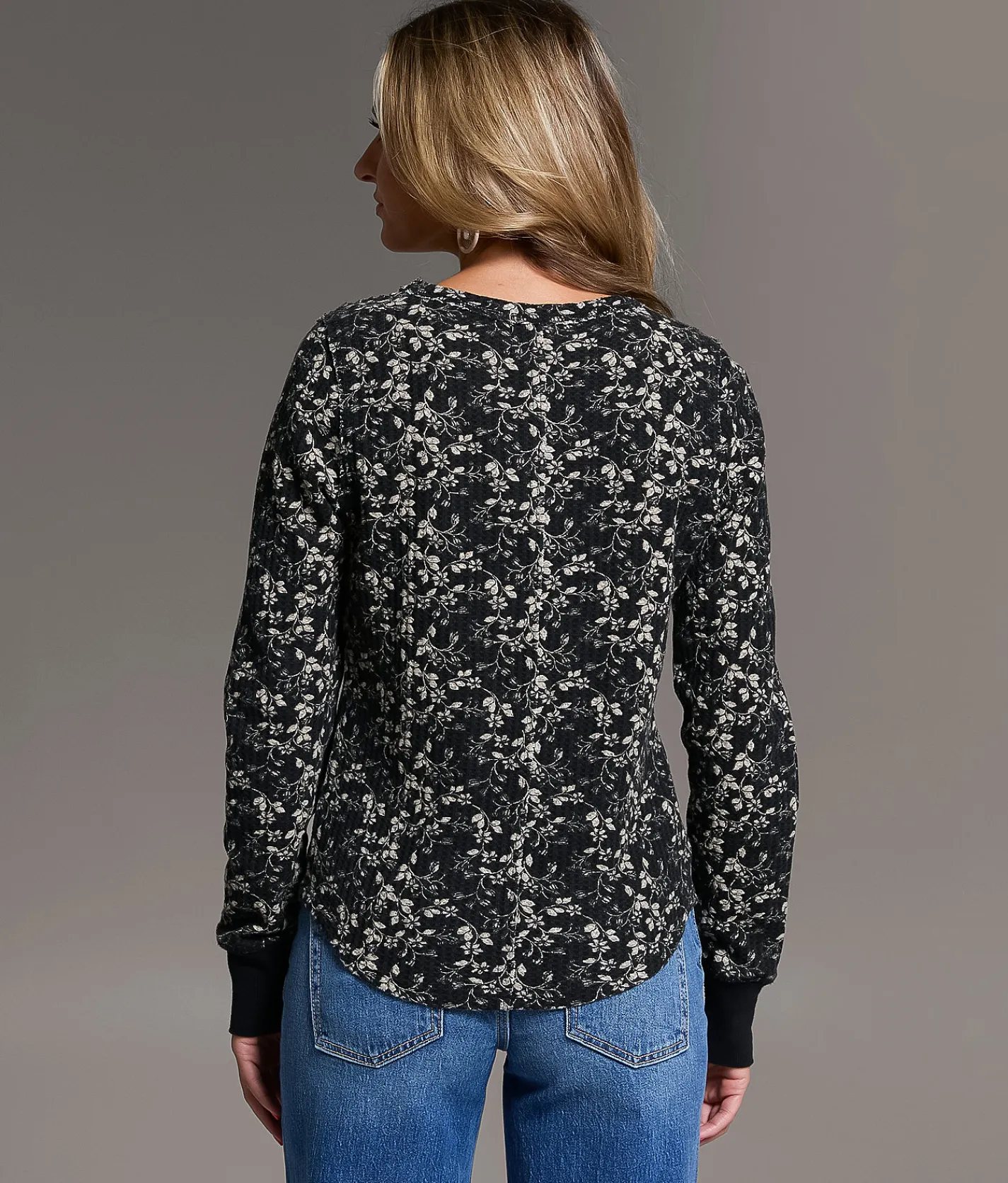 BKE Floral Thermal Top Black White Taupe Outlet