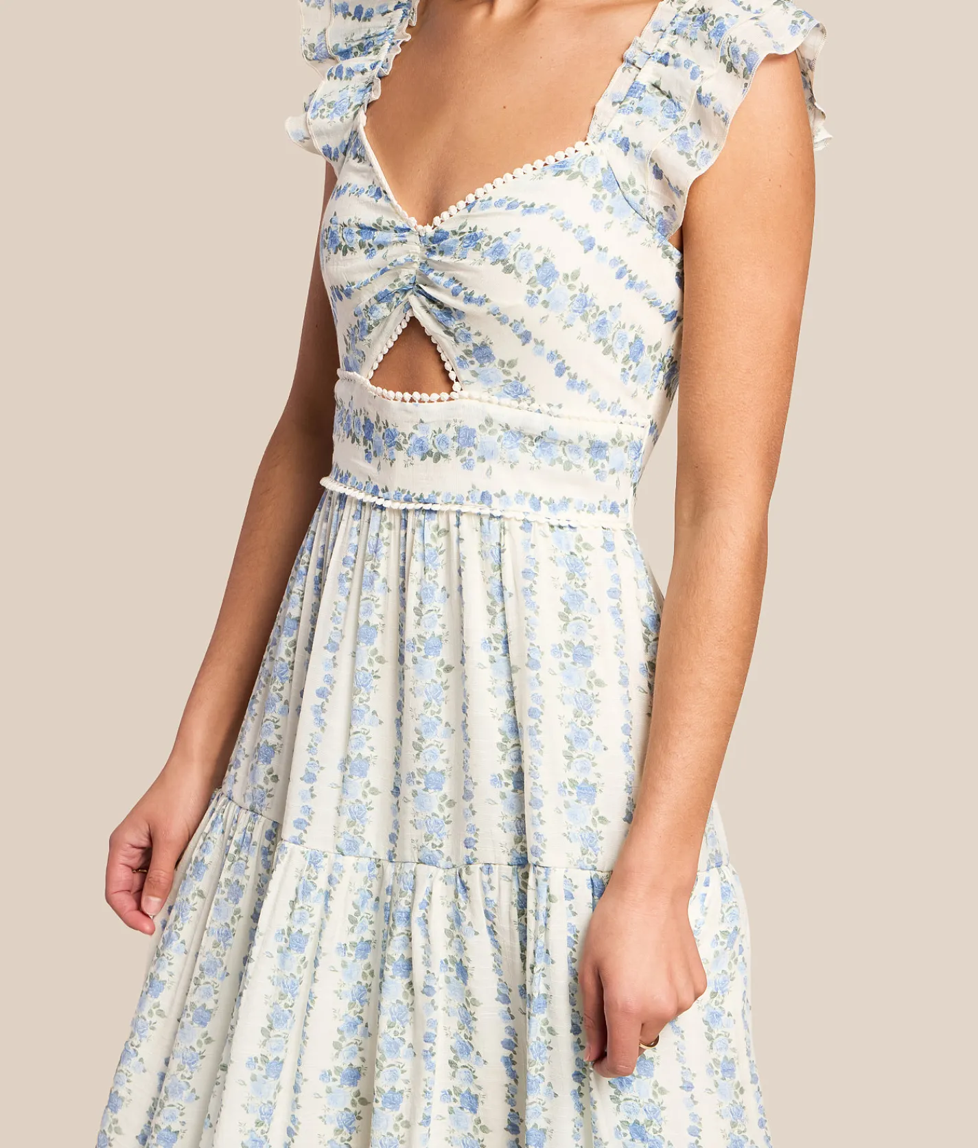 Dresses | Trixxi Floral Tiered Maxi Dress Ivory Blue Floral