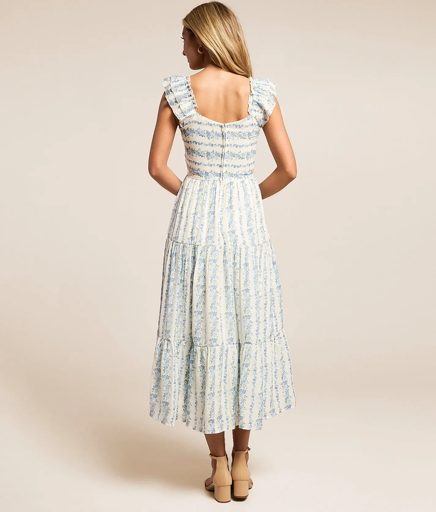 Dresses | Trixxi Floral Tiered Maxi Dress Ivory Blue Floral