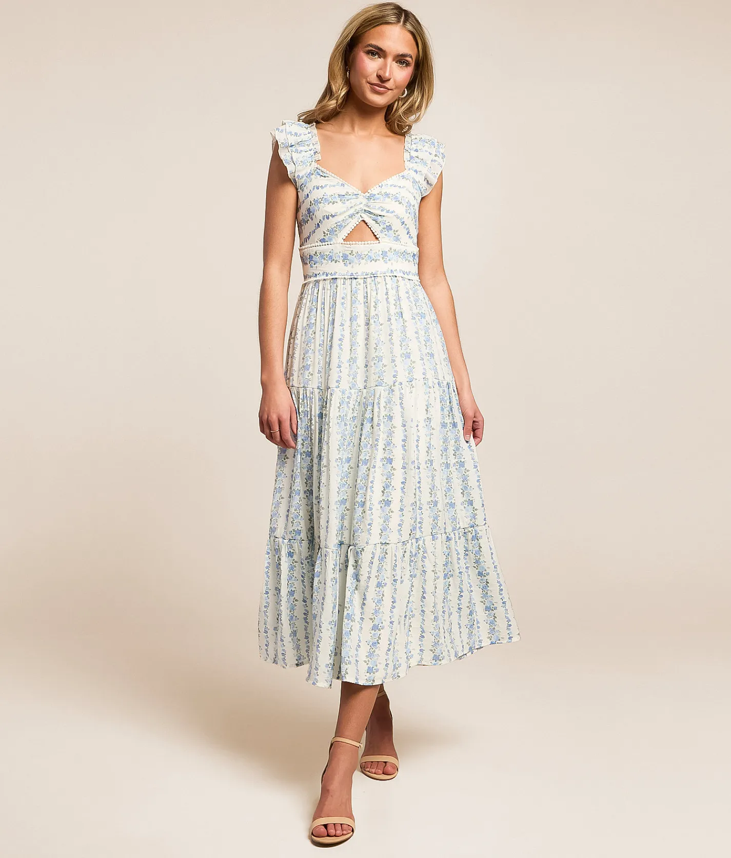 Dresses | Trixxi Floral Tiered Maxi Dress Ivory Blue Floral