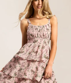 Dresses | Willow & Root Floral Tiered Midi Dress Mauve