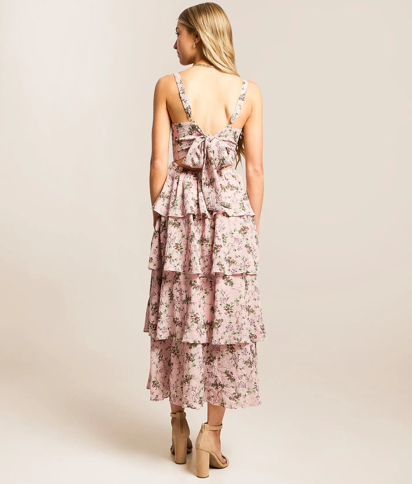 Dresses | Willow & Root Floral Tiered Midi Dress Mauve