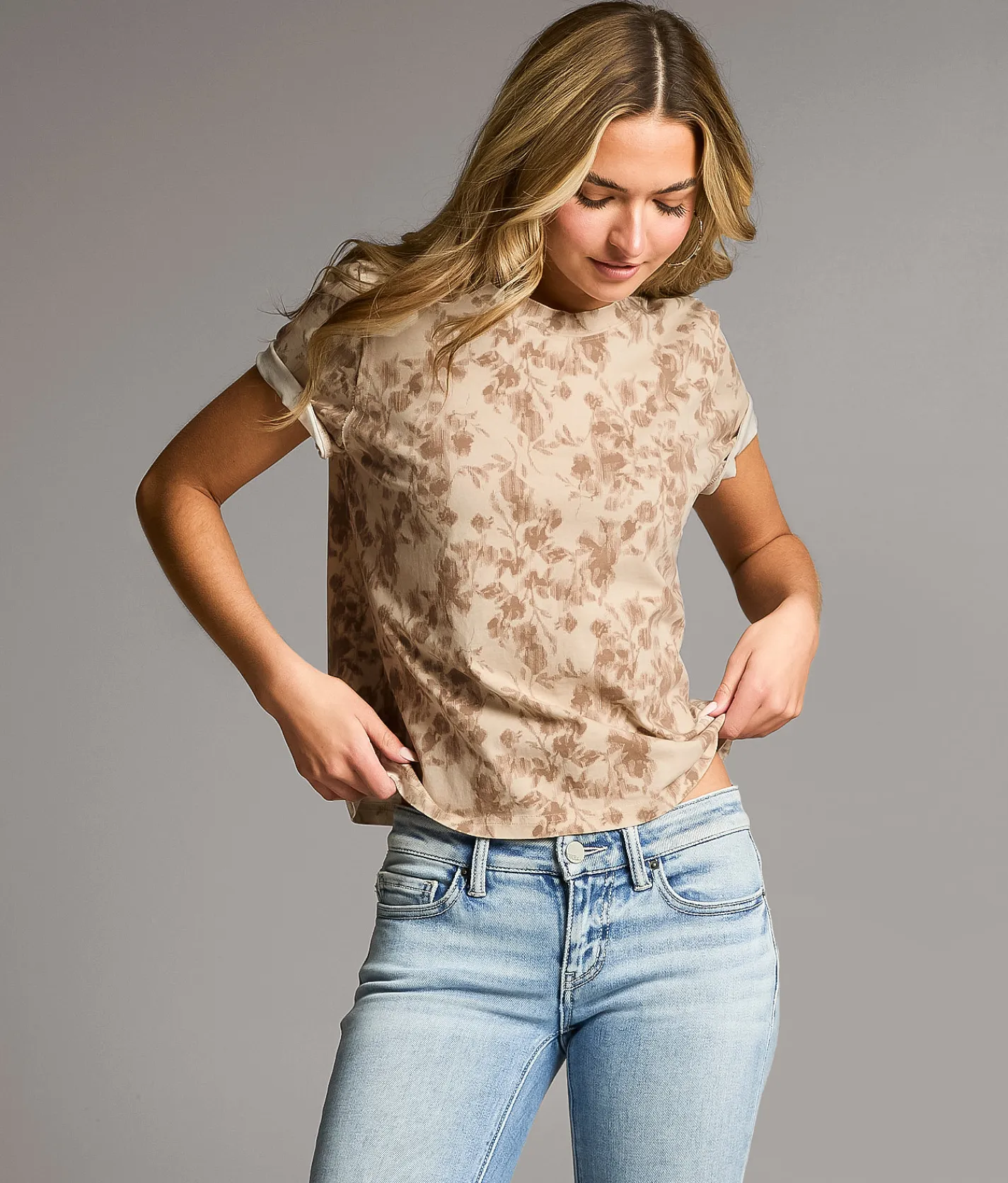 Tops | BKE Floral T-Shirt Greige Floral
