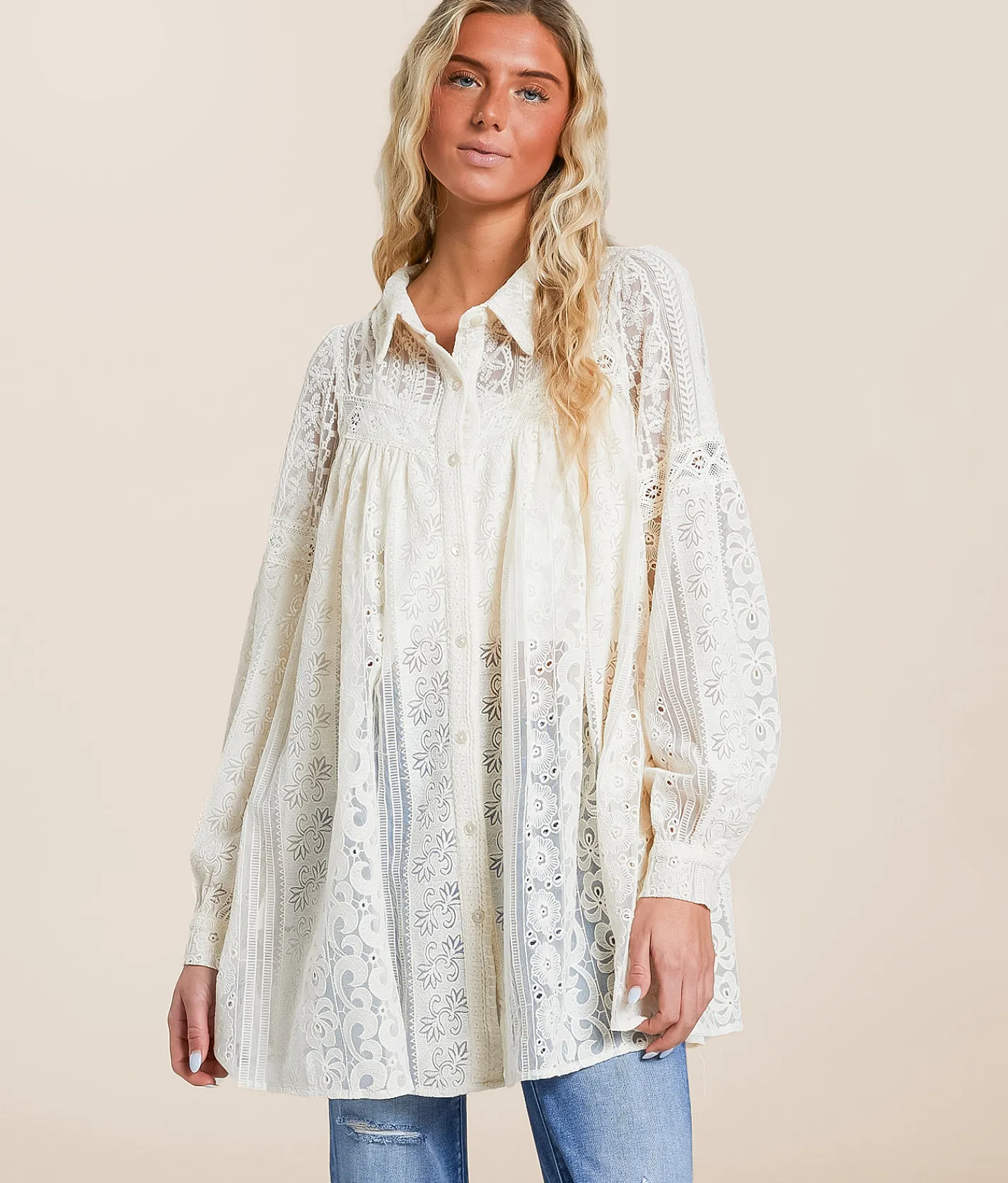 Oli & Hali Floral Tunic Blouse Natural Best