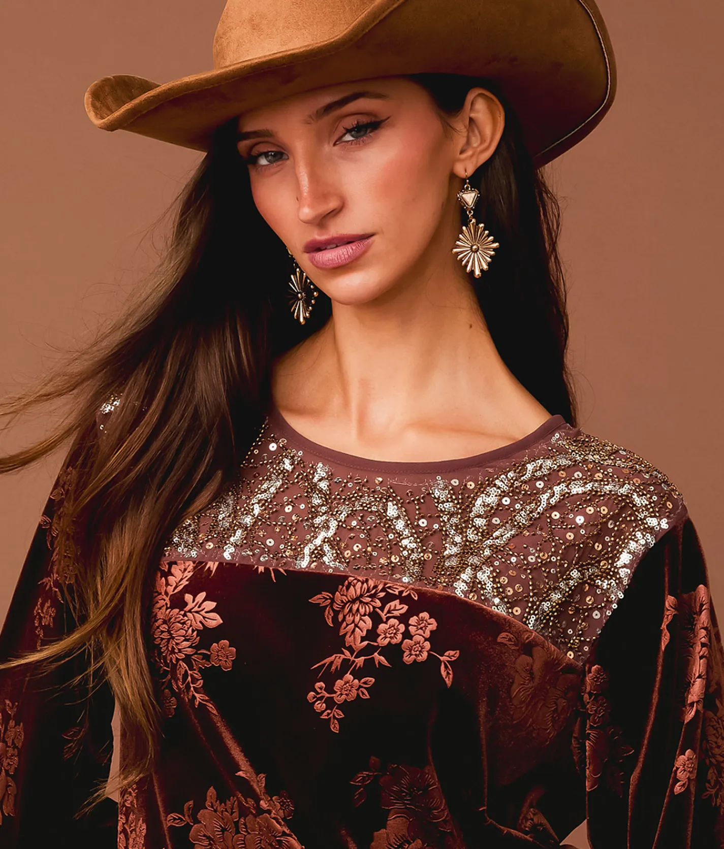 Tops | Sterling & Stitch Floral Velvet Top Rum Raisin