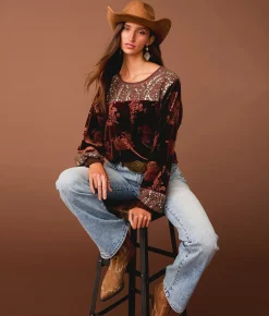 Tops | Sterling & Stitch Floral Velvet Top Rum Raisin