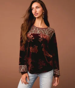 Tops | Sterling & Stitch Floral Velvet Top Rum Raisin