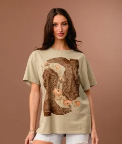 Tops | Sterling & Stitch Floral Western Boot Oversized T-Shirt Seagrass